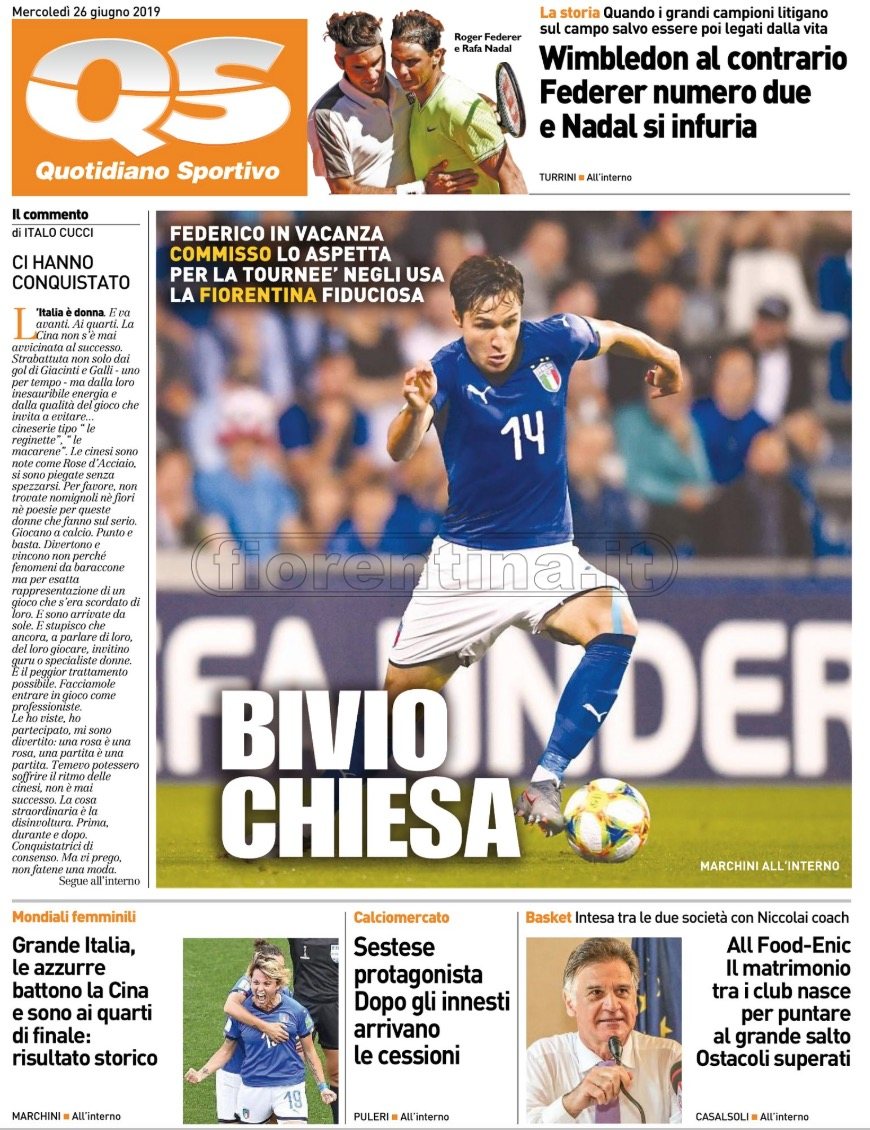 Quotidiani: la prima pagina di Qs, Stadio, Gazzetta, Corriere dello Sport, Tuttosport
