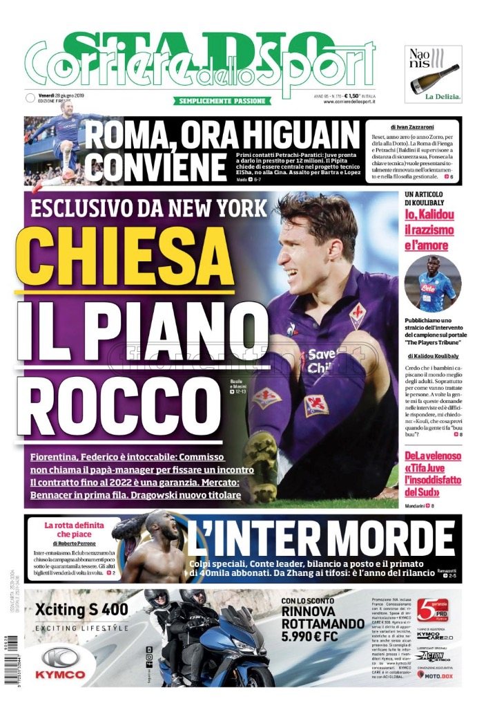 Quotidiani: la prima pagina di Qs, Stadio, Gazzetta, Corriere dello Sport, Tuttosport