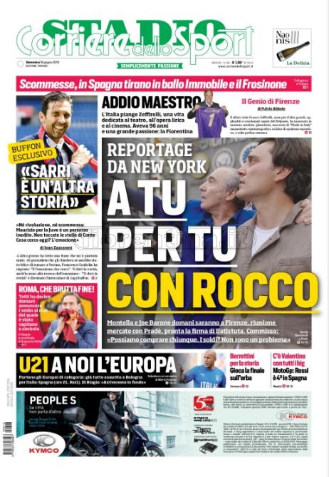 Quotidiani: la prima pagina di Qs, Stadio, Gazzetta, Corriere dello Sport, Tuttosport