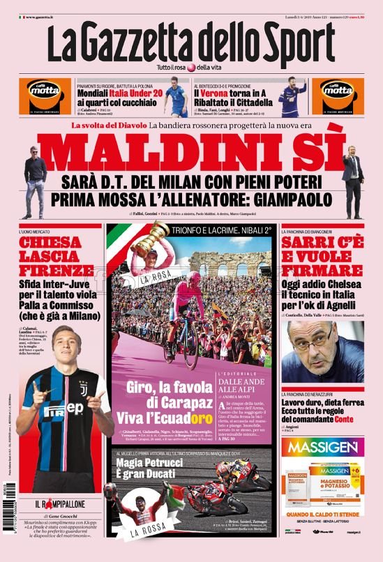 Quotidiani: la prima pagina di Qs, Stadio, Gazzetta, Corriere dello Sport, Tuttosport