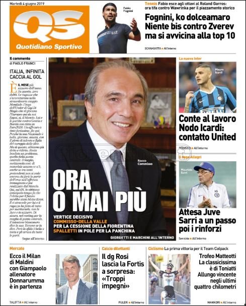 Quotidiani: la prima pagina di Qs, Stadio, Gazzetta, Corriere dello Sport, Tuttosport