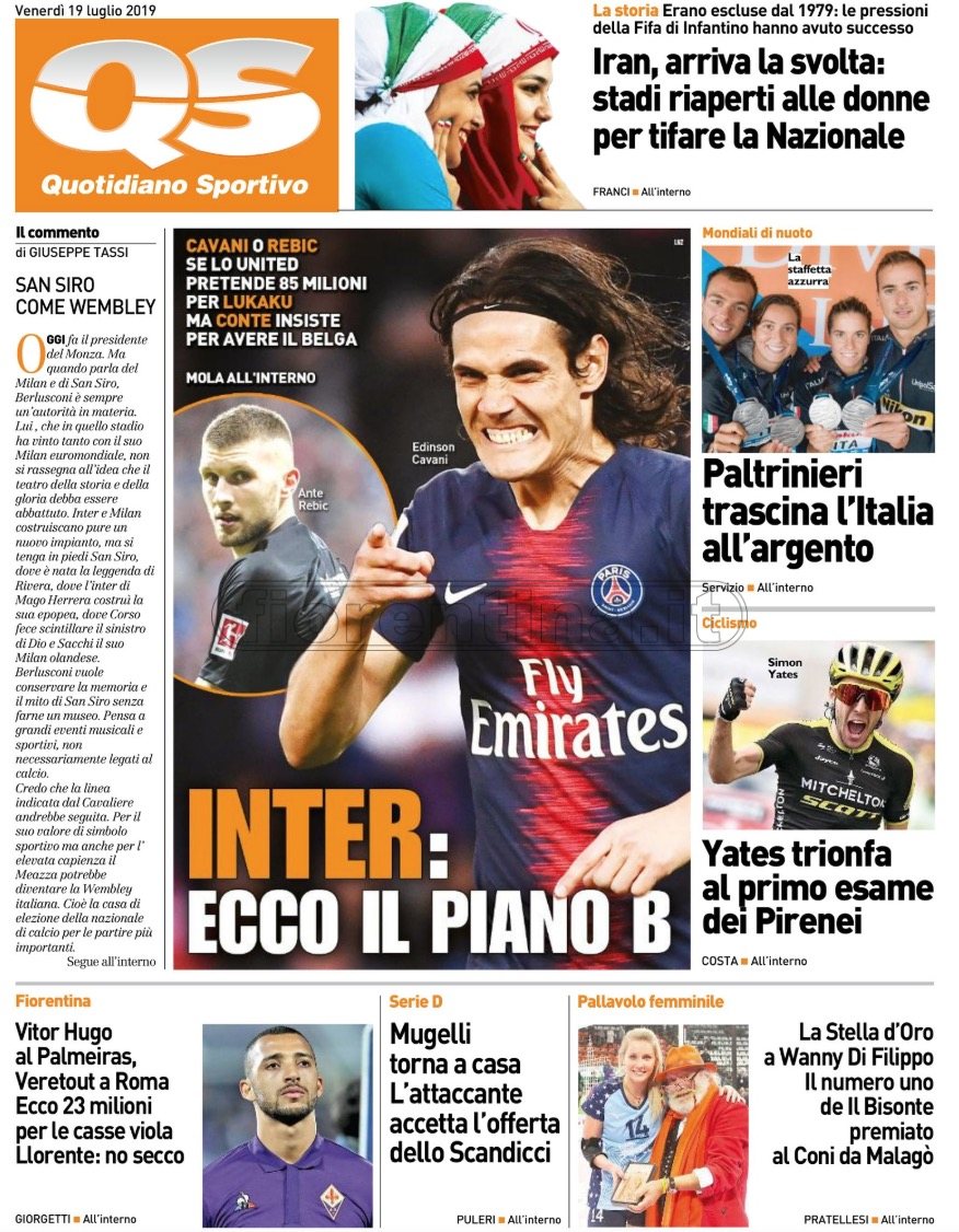 Quotidiani: la prima pagina di Qs, Stadio, Gazzetta, Corriere dello Sport, Tuttosport
