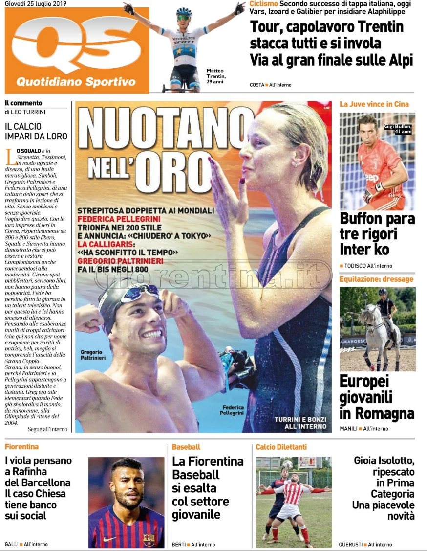Quotidiani: la prima pagina di Qs, Stadio, Gazzetta, Corriere dello Sport, Tuttosport