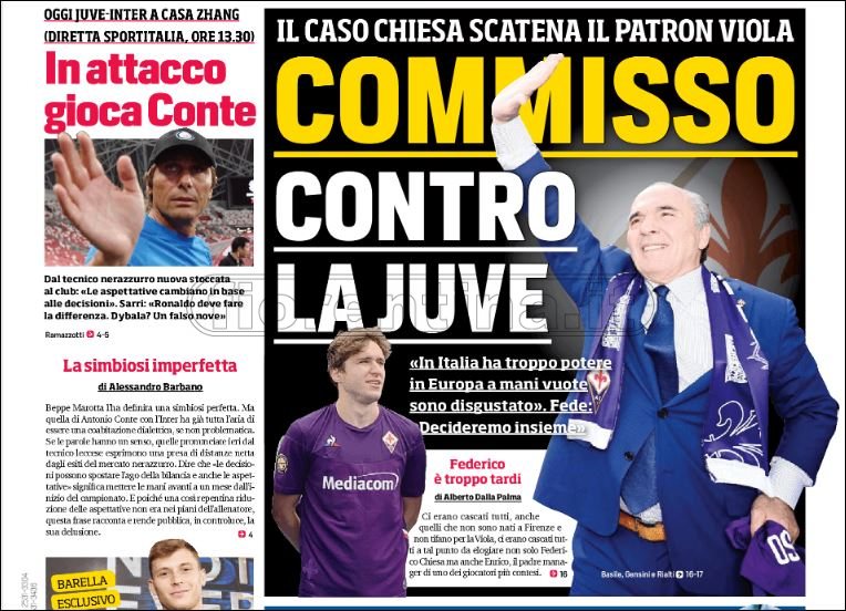 Quotidiani: la prima pagina di Qs, Stadio, Gazzetta, Corriere dello Sport, Tuttosport