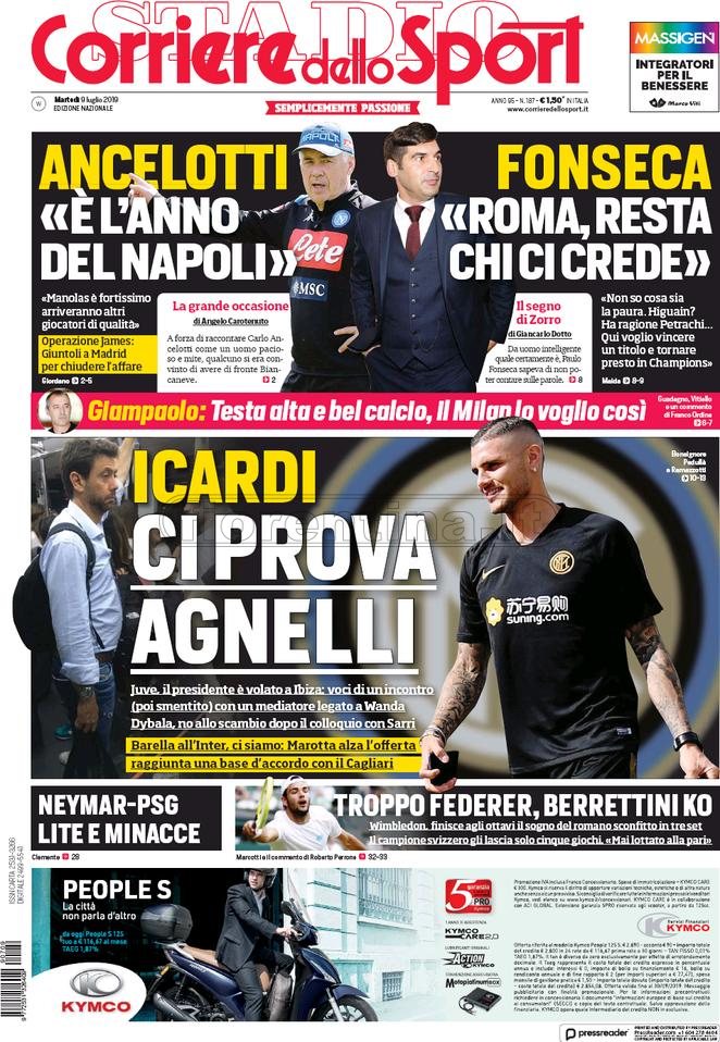 Quotidiani: la prima pagina di Qs, Stadio, Gazzetta, Corriere dello Sport, Tuttosport