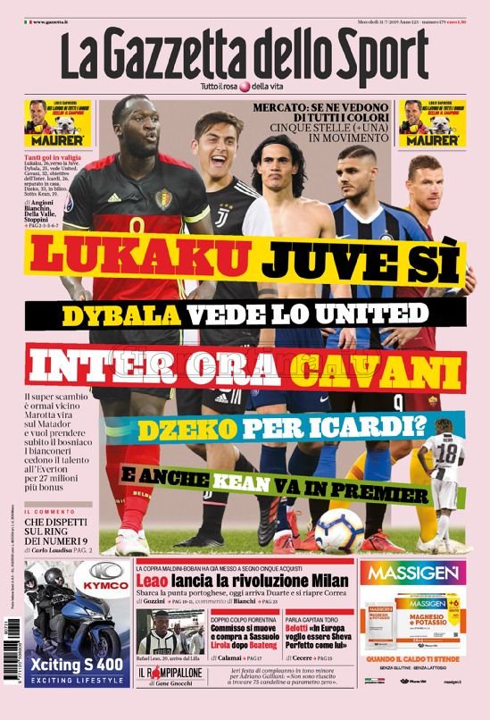 Quotidiani: la prima pagina di Qs, Stadio, Gazzetta, Corriere dello Sport, Tuttosport