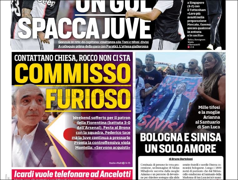 Quotidiani: la prima pagina di Qs, Stadio, Gazzetta, Corriere dello Sport, Tuttosport