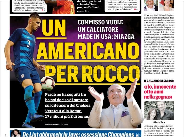 Quotidiani: la prima pagina di Qs, Stadio, Gazzetta, Corriere dello Sport, Tuttosport