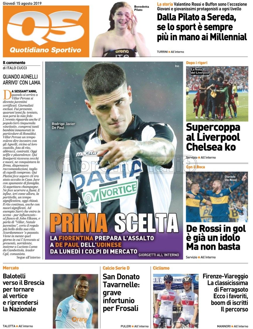 Quotidiani: la prima pagina di Qs, Stadio, Gazzetta, Corriere dello Sport, Tuttosport