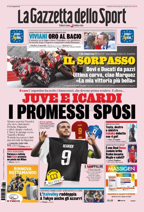 Quotidiani: la prima pagina di Qs, Stadio, Gazzetta, Corriere dello Sport, Tuttosport