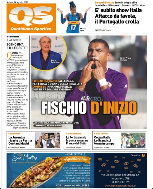 Quotidiani: la prima pagina di Qs, Stadio, Gazzetta, Corriere dello Sport, Tuttosport