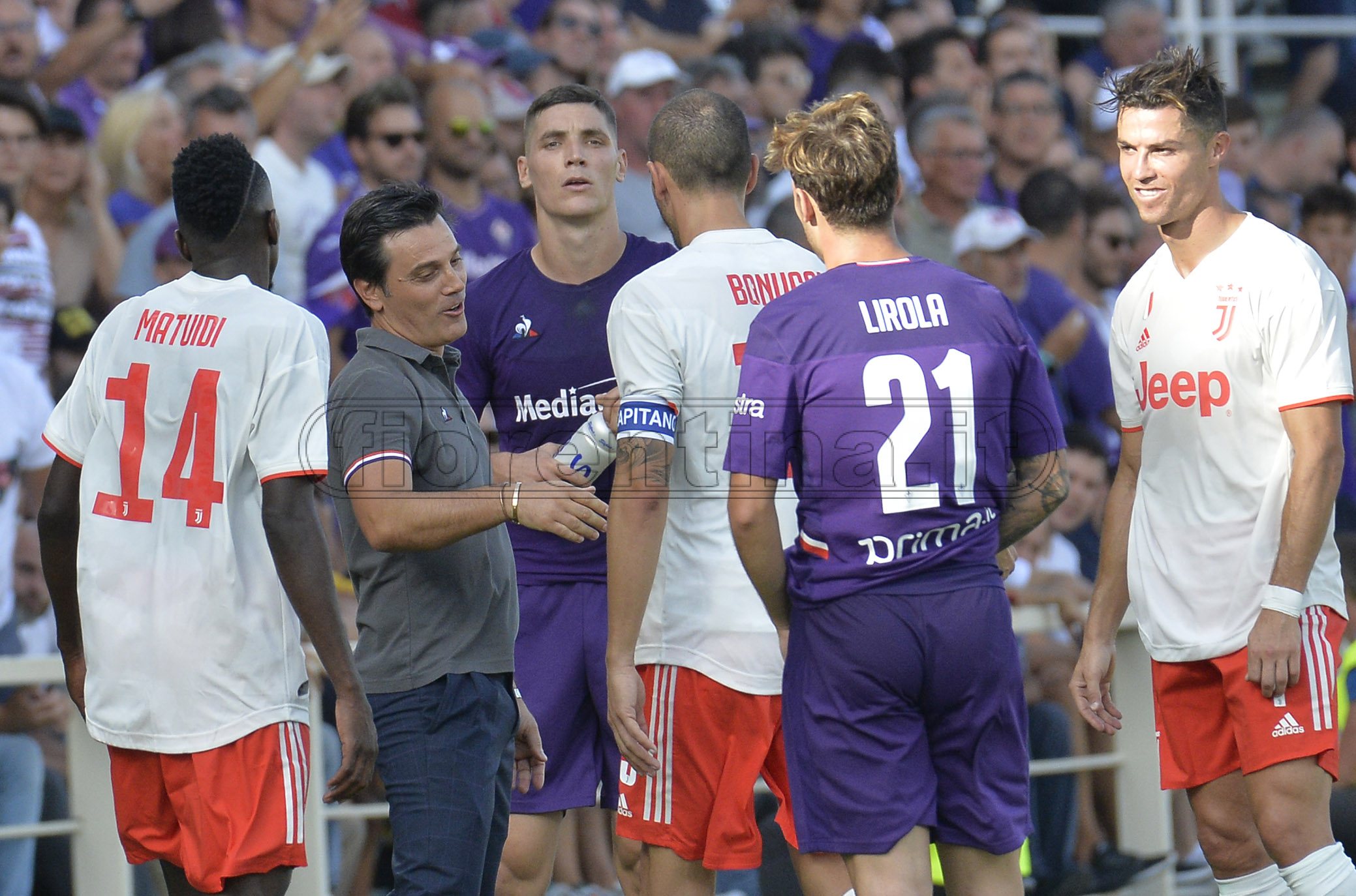 FIORENTINA-JUVENTUS 14-09-2019 VINCENZO MONTELLA PARA CON BONUCCI. GALASSI SILVANO/SILPRESS