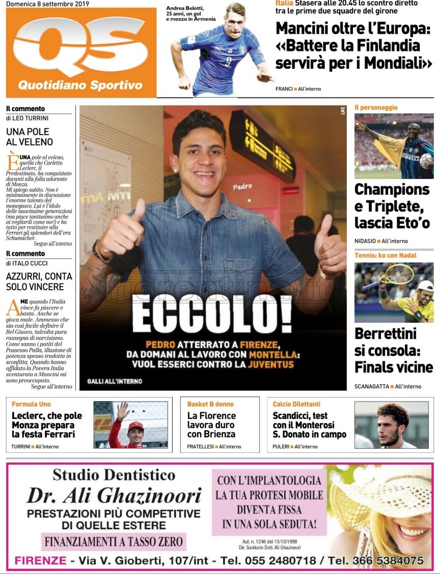 Quotidiani: la prima pagina di Qs, Stadio, Gazzetta, Corriere dello Sport, Tuttosport