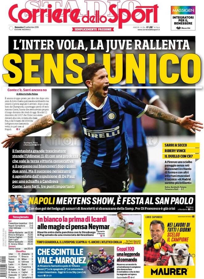 Quotidiani: la prima pagina di Qs, Stadio, Gazzetta, Corriere dello Sport, Tuttosport
