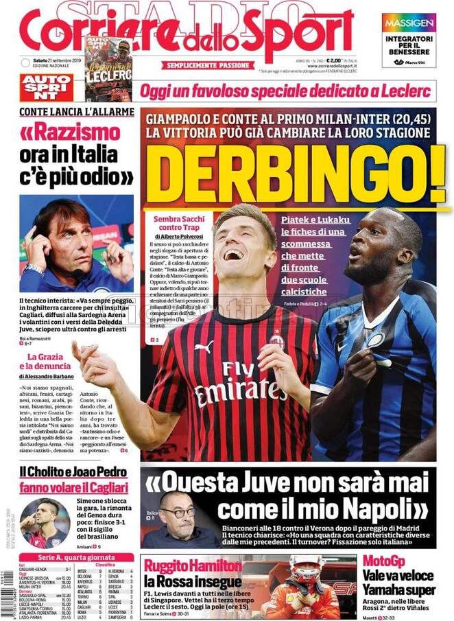 Quotidiani: la prima pagina di Qs, Stadio, Gazzetta, Corriere dello Sport, Tuttosport