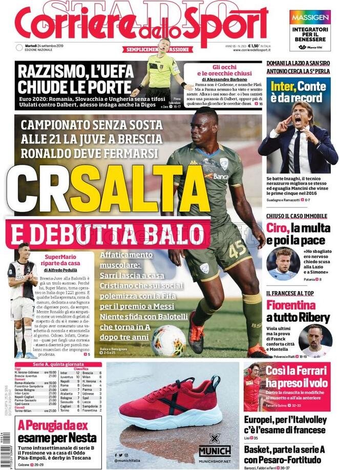 Quotidiani: la prima pagina di Qs, Stadio, Gazzetta, Corriere dello Sport, Tuttosport