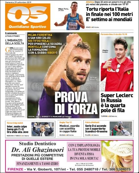 Quotidiani: la prima pagina di Qs, Stadio, Gazzetta, Corriere dello Sport, Tuttosport