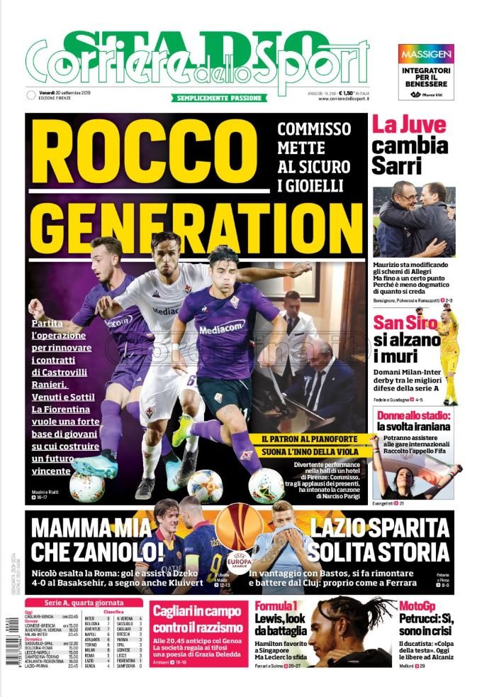 Quotidiani: la prima pagina di Qs, Stadio, Gazzetta, Corriere dello Sport, Tuttosport