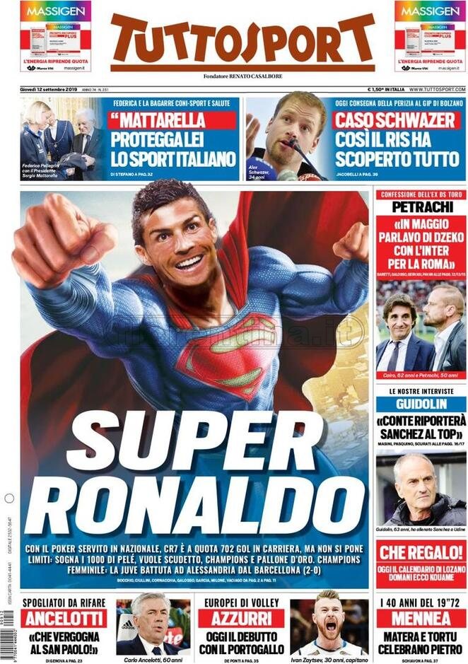 Quotidiani: la prima pagina di Qs, Stadio, Gazzetta, Corriere dello Sport, Tuttosport