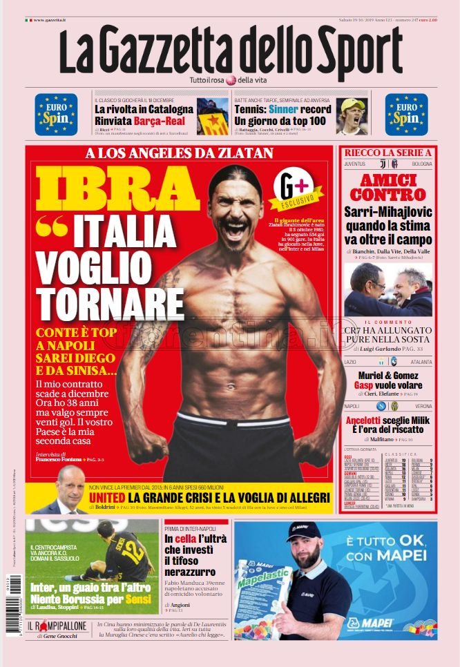 Quotidiani: la prima pagina di Gazzetta, Corriere dello Sport, Tuttosport in edicola