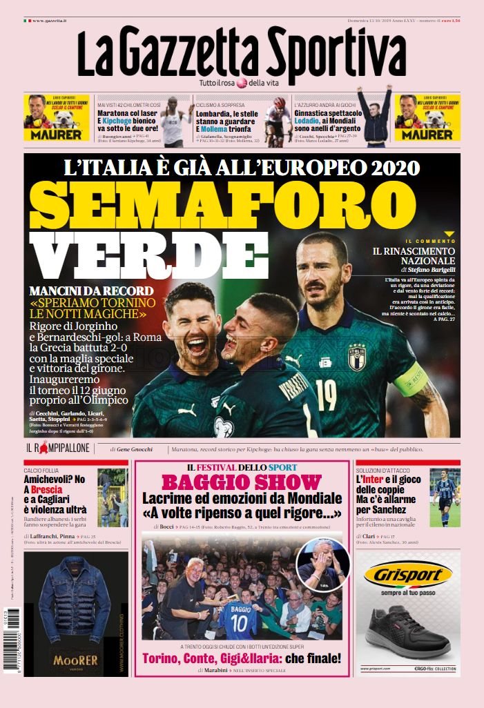 Quotidiani: la prima pagina di Qs, Stadio, Gazzetta, Corriere dello Sport, Tuttosport