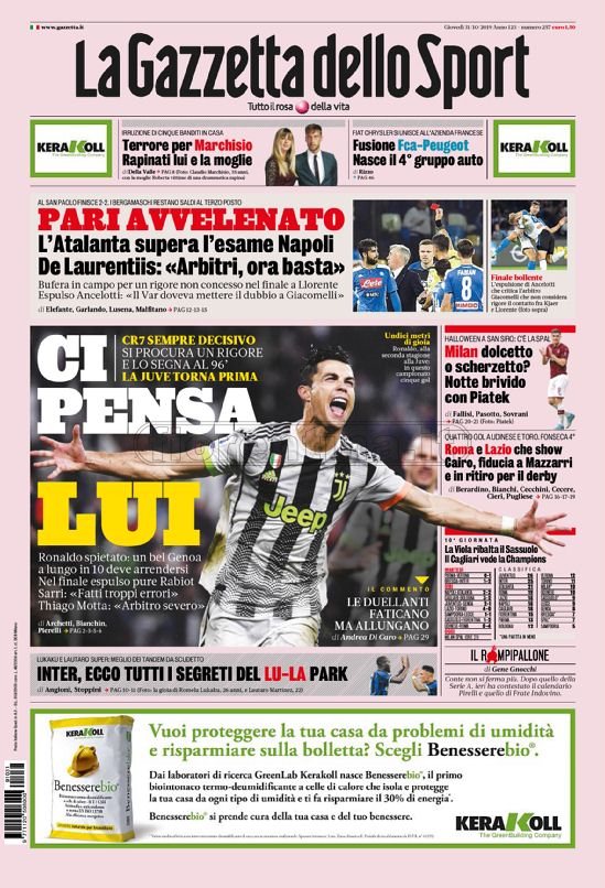 Quotidiani: la prima pagina di Stadio, Gazzetta, Corriere dello Sport e Tuttosport