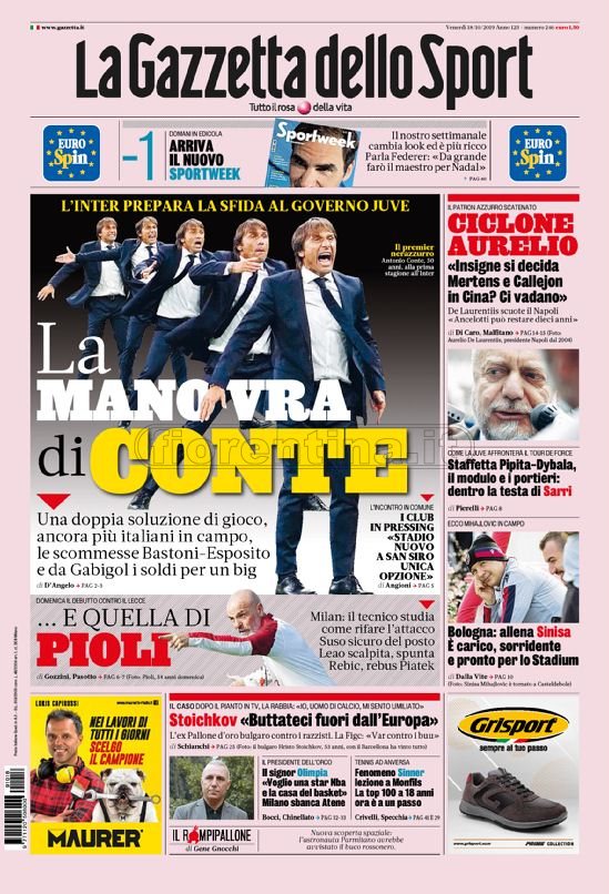 Quotidiani: la prima pagina di Gazzetta, Corriere dello Sport, Tuttosport in edicola
