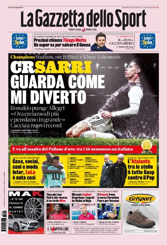 Quotidiani: la prima pagina di Gazzetta, Corriere dello Sport, Tuttosport in edicola