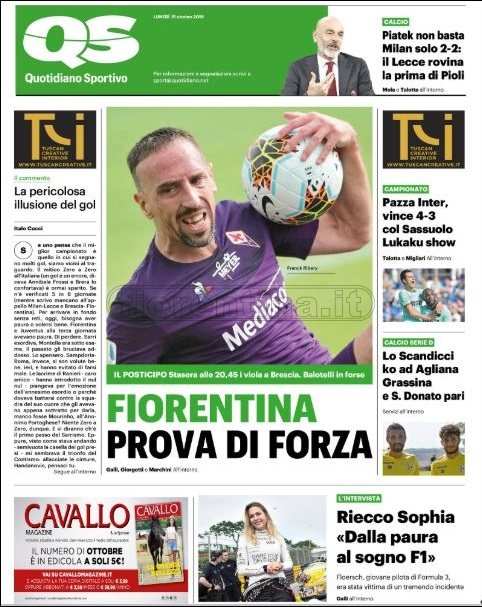 Quotidiani: la prima pagina di Qs, Stadio, Gazzetta, CorSport, Tuttosport