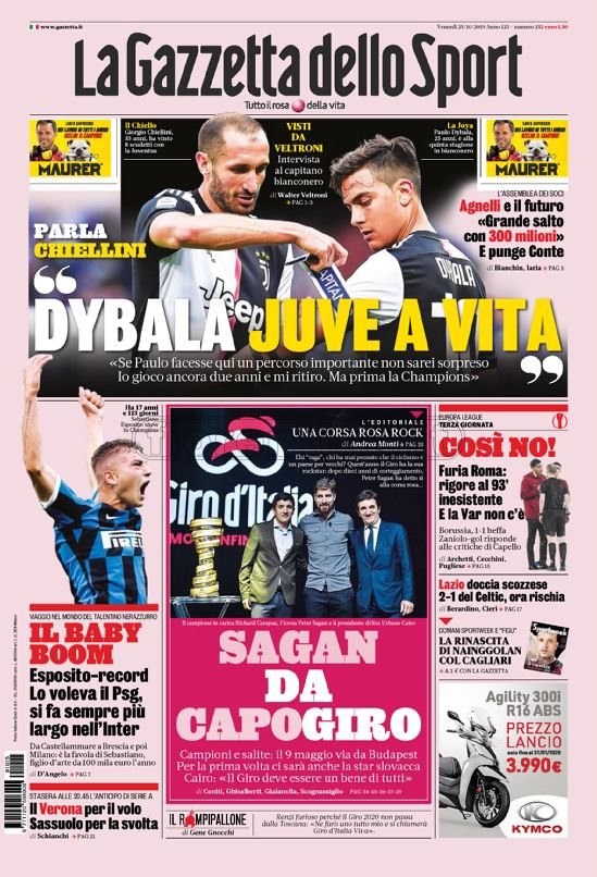 Quotidiani, la prima pagina di Gazzetta, Corriere dello Sport, Tuttosport in edicola