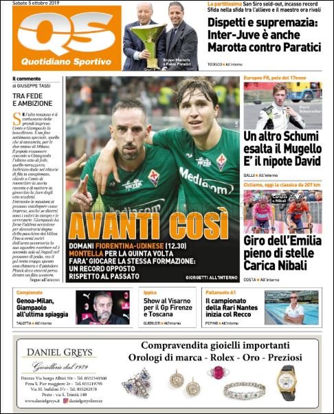Quotidiani: la prima pagina di Qs, Stadio, Gazzetta, Corriere dello Sport, Tuttosport
