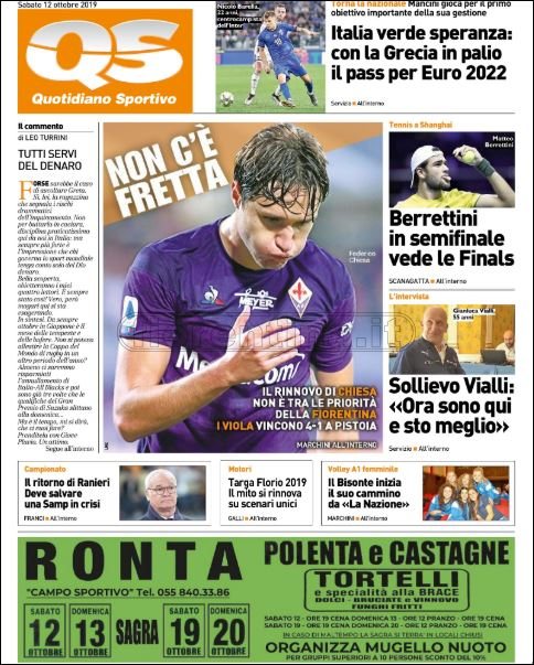 Quotidiani: la prima pagina di Qs, Stadio, Gazzetta, Corriere dello Sport, Tuttosport
