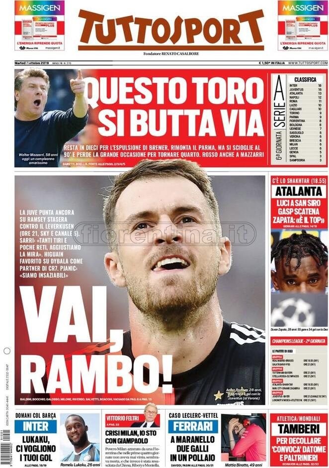 Quotidiani: la prima pagina di Qs, Stadio, Gazzetta, Corriere dello Sport, Tuttosport