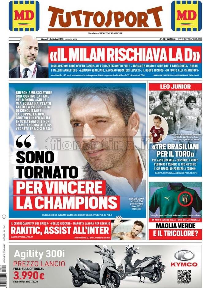 Quotidiani: la prima pagina di Qs, Stadio, Gazzetta, Corriere dello Sport, Tuttosport
