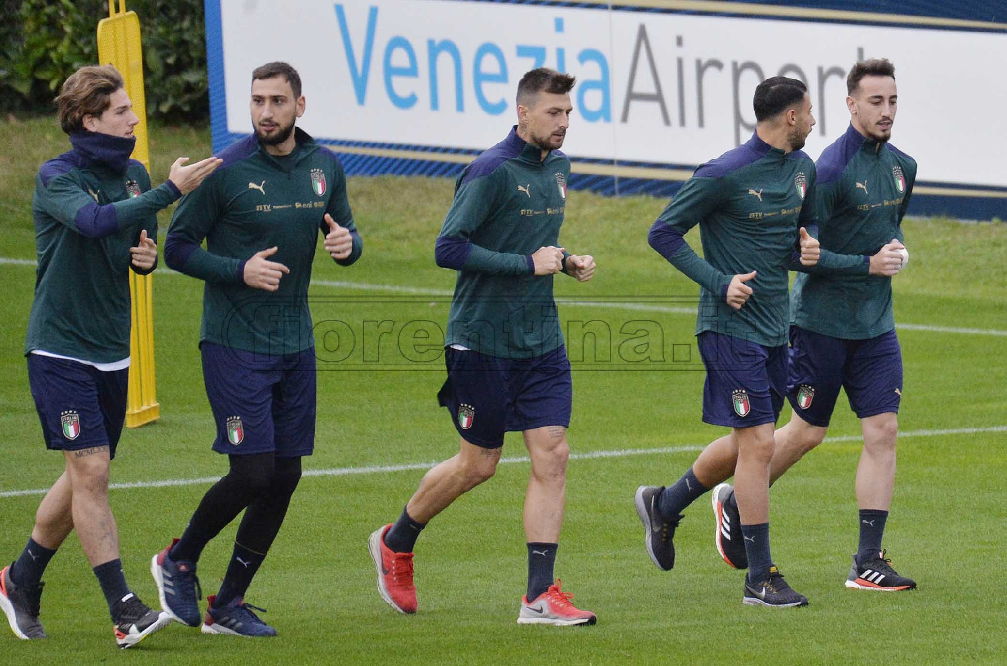 FIRENZE. COVERCIANO 11-11-2019 RITIRO DELLA NAZIONALE. GAETANO CASTROVILLI, ROLANDO MANDRAGORA, GIANLUIGI DONNARUMMA E NICOLO ZANIOLO. GALASSI SILVANO/SILPRESS
