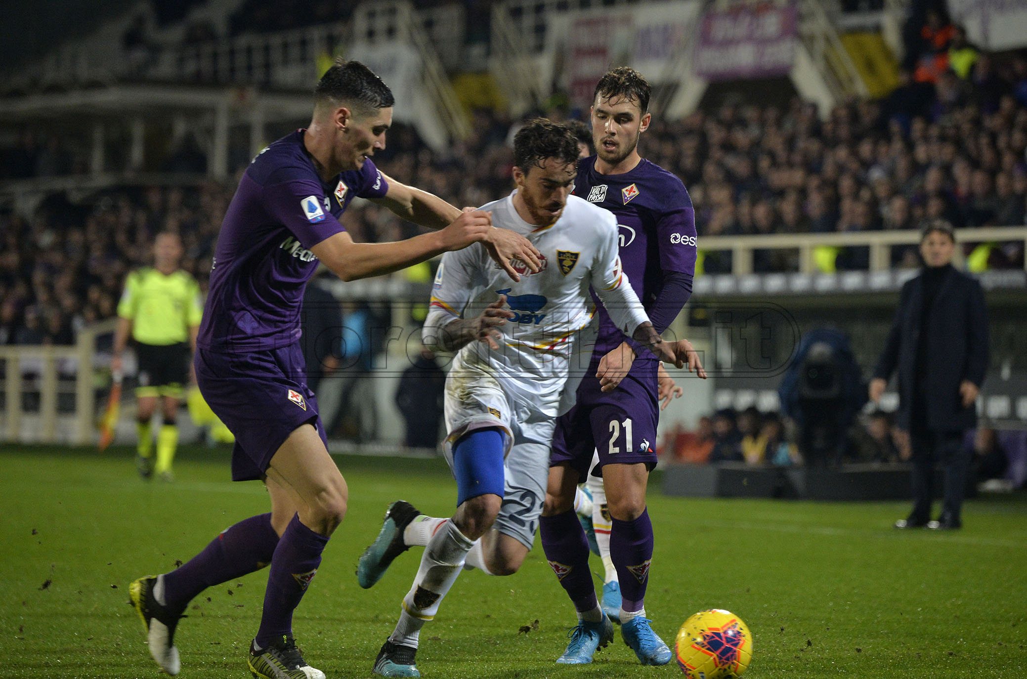 FIORENTINA-LECCE 30-11-2019 NIKOLA MILENKOVIC, TABANELLI POL LIROLA. GALASSI SILVANO/SILPRESS