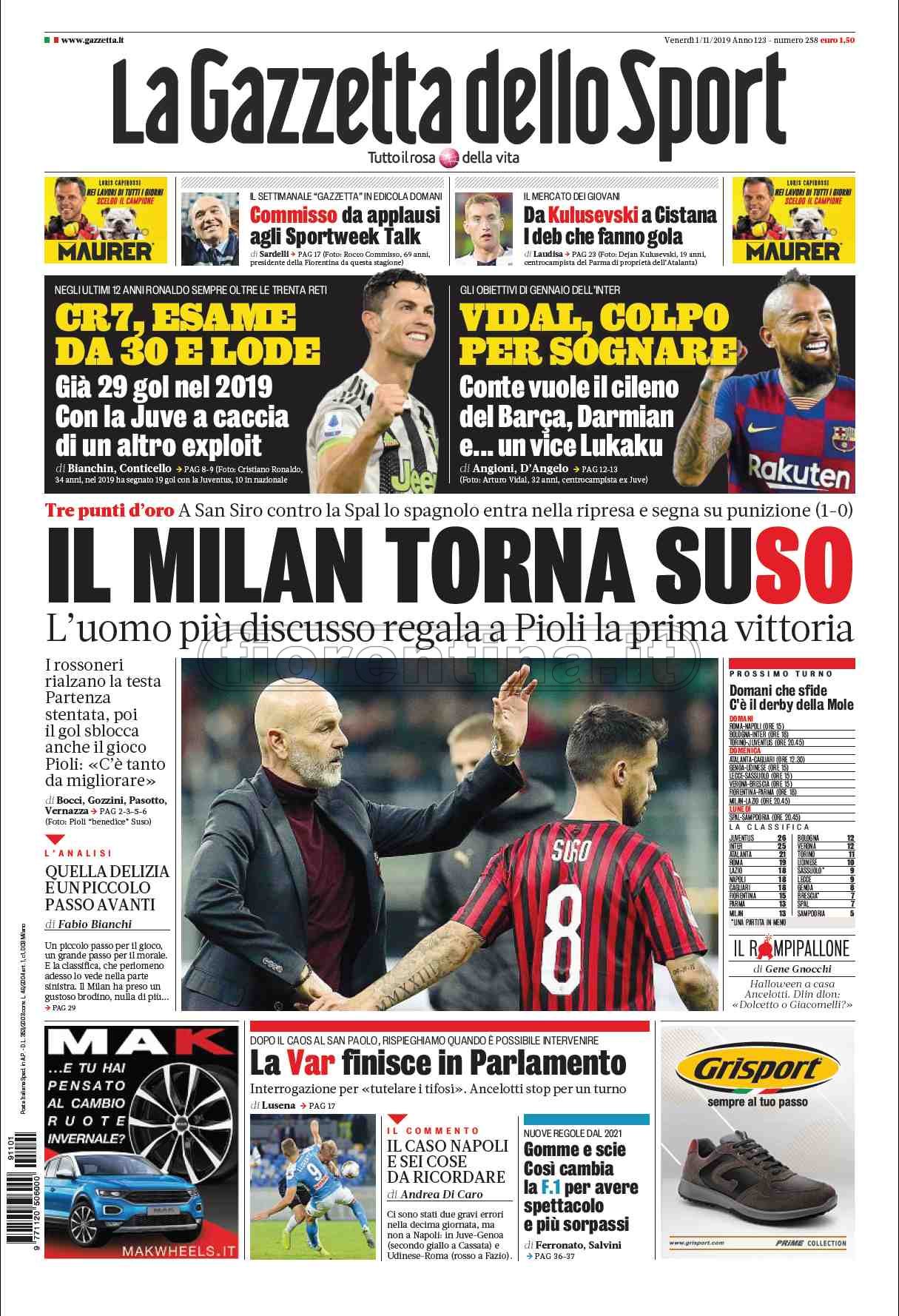 Quotidiani: la prima pagina di Stadio, Gazzetta, Corriere dello Sport, Tuttosport