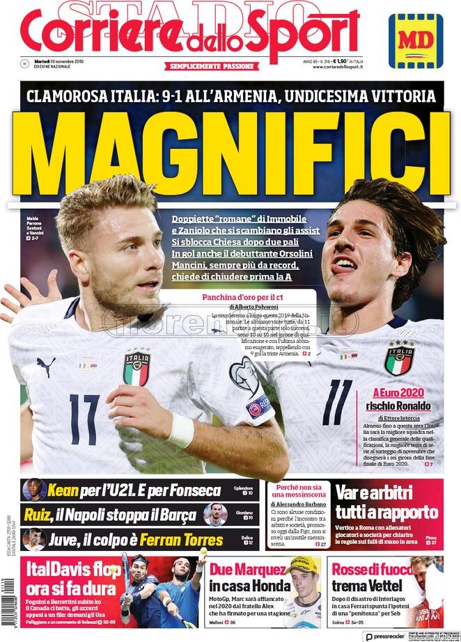 Quotidiani: la prima pagina di Qs, Stadio, Gazzetta, Corriere dello Sport, Tuttosport