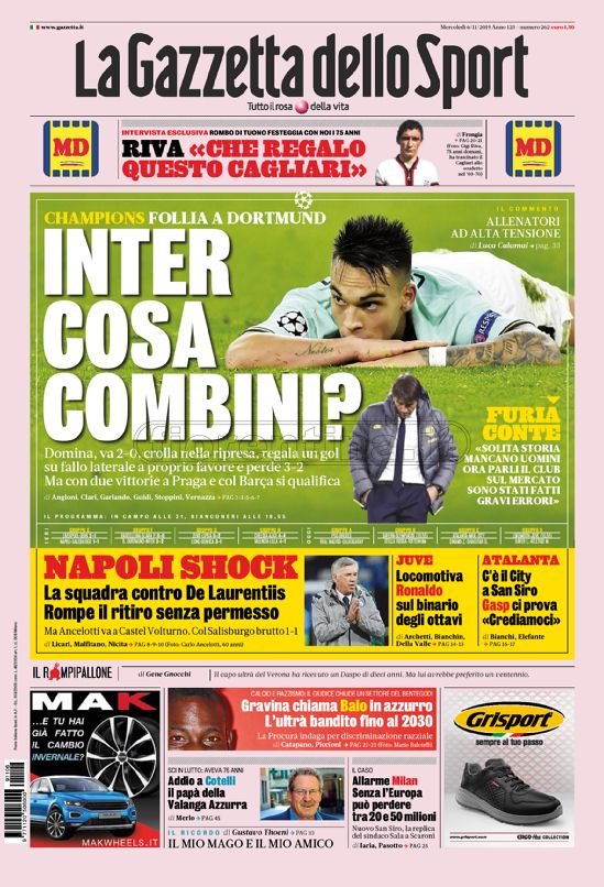 Quotidiani: le prime pagine di Corriere dello Sport, Stadio, Gazzetta e Tuttosport