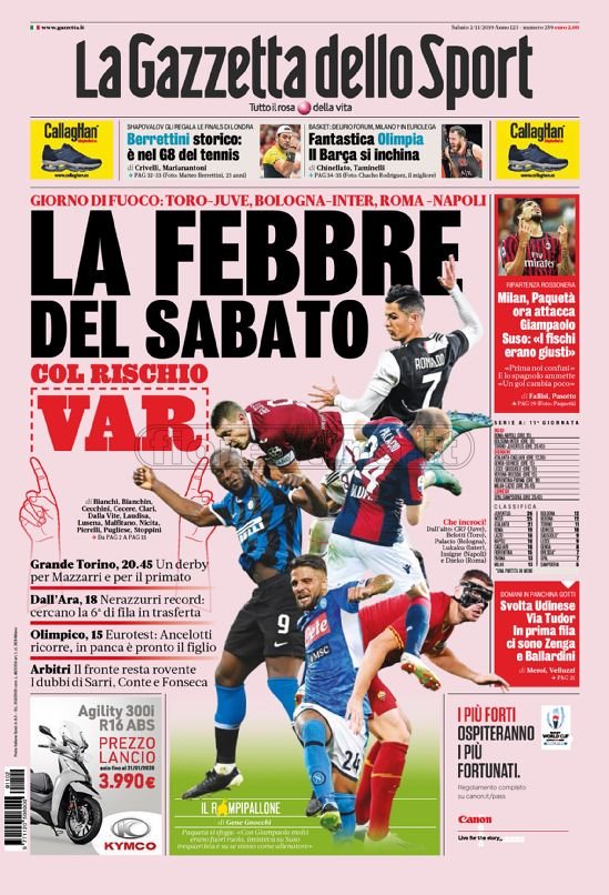 Quotidiani: la prima pagina di Stadio, Corriere dello Sport, Gazzetta e Tuttosport