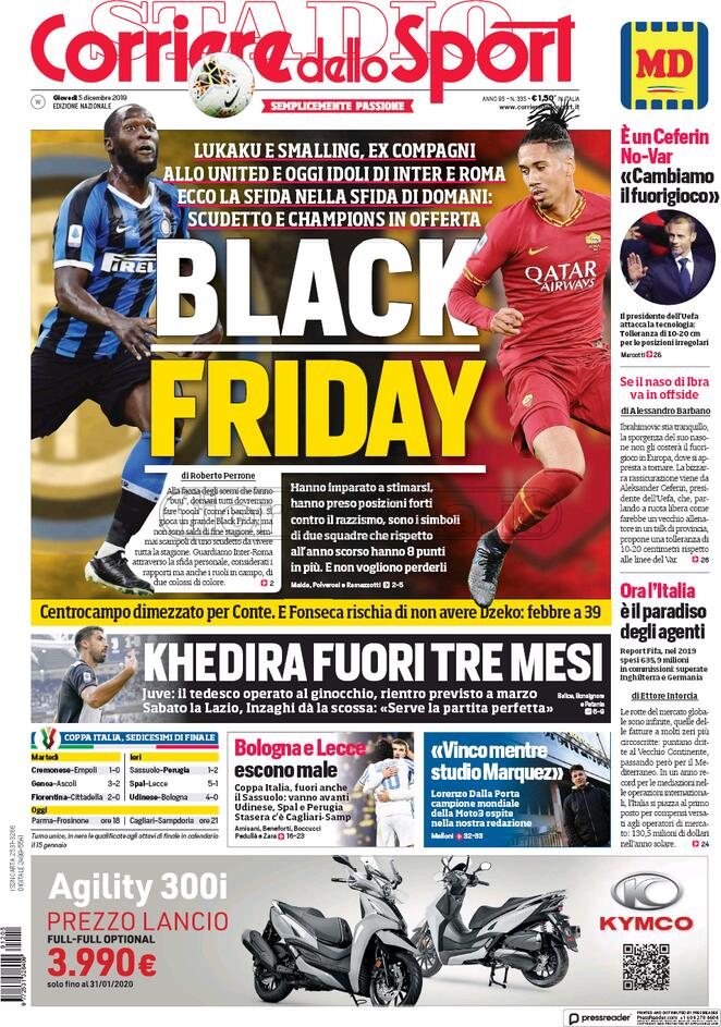 Quotidiani: la prima pagina di Qs, Stadio, Gazzetta, Corriere dello Sport, Tuttosport
