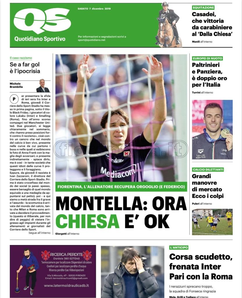 Quotidiani: la prima pagina di Qs, Stadio, Gazzetta, Corriere dello Sport, Tuttosport