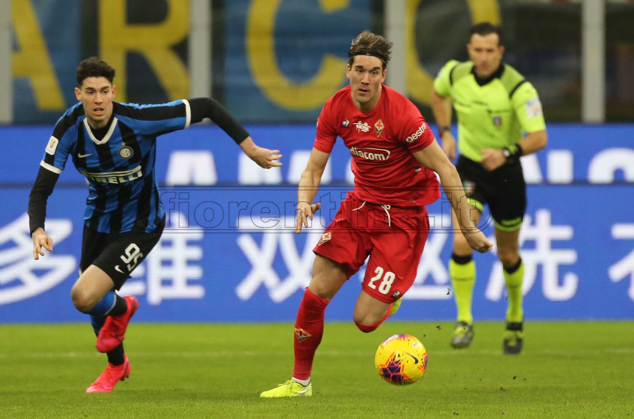 INTER - FIORENTINA COPPA ITALIA 29-01-2020 DUSAN VLAHOVIC E ALESSANDRO BASTONI. SILPRESS