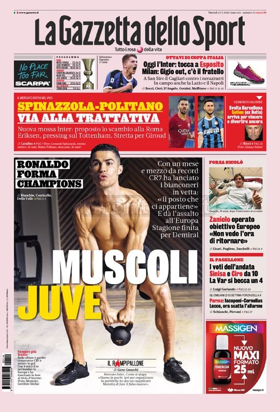 Quotidiani: la prima pagina di Qs, Stadio, Gazzetta, Corriere dello Sport, Tuttosport