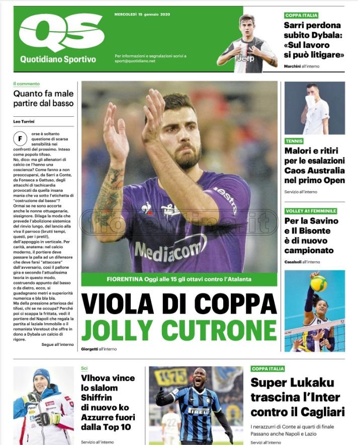 Quotidiani: la prima pagina di Qs, Stadio, Gazzetta, Corriere dello Sport, Tuttosport