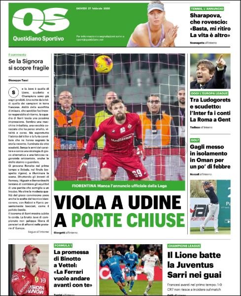 Quotidiani: le prime pagine di QS, Stadio, Gazzetta, Corriere dello Sport e Tuttosport
