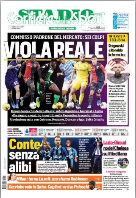 Quotidiani: la prima pagina di Qs, Stadio, Gazzetta, Corriere dello Sport, Tuttosport