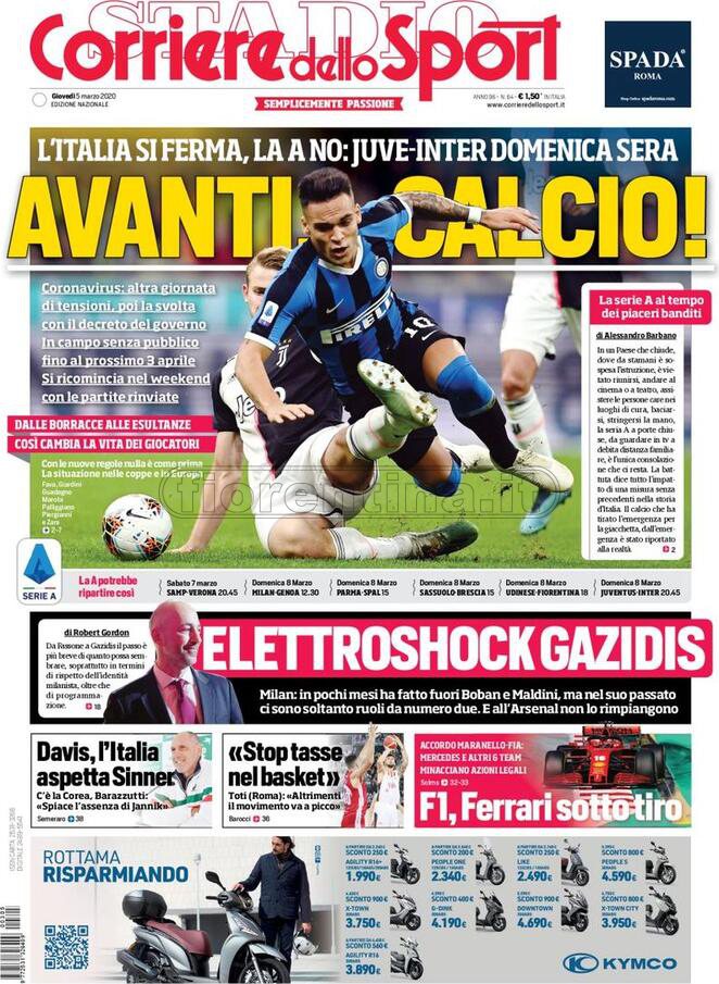 Quotidiani: la prima pagina di Qs, Stadio, Gazzetta, Corriere dello Sport, Tuttosport