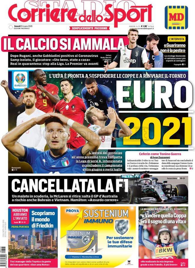 Quotidiani: la prima pagina di Qs, Stadio, Gazzetta, Corriere dello Sport, Tuttosport