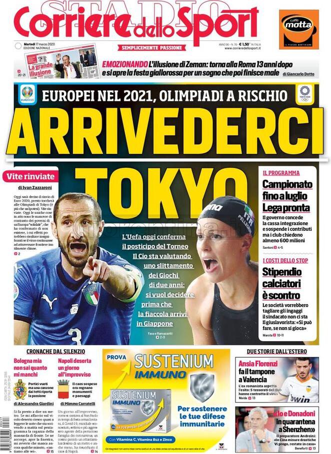 Quotidiani: la prima pagina di Qs, Stadio, Gazzetta, Corriere dello Sport, Tuttosport